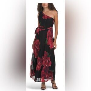 Nicole Miller Black Dress with Red Floral Design